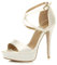 Ajvani Womens Ladies Platform high Heel Peeptoe Cross Over Strappy Shoes, 7 UK, Ivory Satin