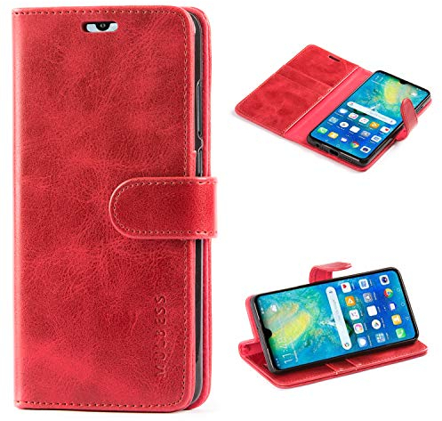 Mulbess Handyhülle für Huawei P30 Hülle Leder, Huawei P30 Handy Hülle, Vintage Flip Handytasche Schutzhülle für Huawei P30 Case, Wein Rot