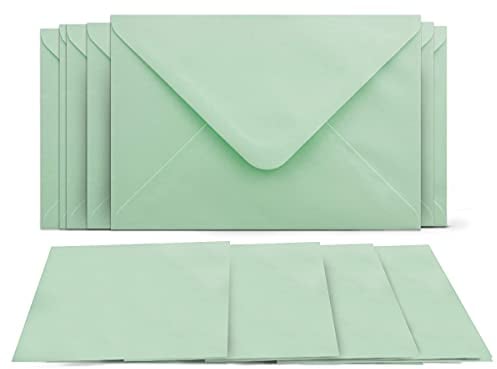 50 Klappkarten mit Umschlägen Set Mintgrün - DIN A6 Blanko Doppelkarten 14,8 x 21 cm (160 g/m²) - DIN C6 Umschlag 11,4 x 16,2 cm (100 g/m²) Nassklebung - Grußkarten Einladungskarten Hochzeit