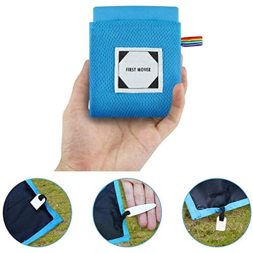 X-Labor Ultraleicht Mini Picknickdecke Stranddecke wasserdichte sandabweisende wärmeisoliert kompakt Nylon Tragbare Camingmatte Pocket Blanket blau 150x180 cm