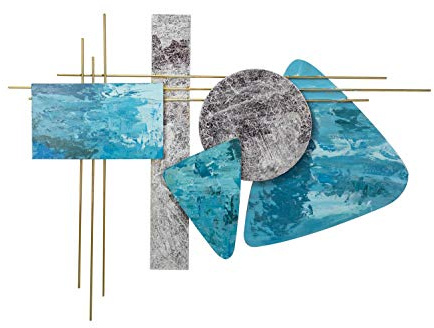 KunstLoft Wanddeko Metall | 100% HANDGEFERTIGT | 80x60x2,5cm | Wandbild Metall 'Land und Meer' | Abstrakte Skulpturen | Silber Blau | Wandskulptur | Metalldeko Wand Wohnzimmer