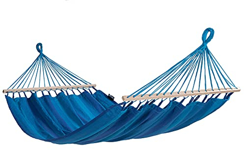 Tropilex Südamerikanische Hängematte Single | Handgefertigt | Fairtrade | Hammock 'Relax' Blue | Flexibel & Belastbar | Perfekt für den Garten, Camping und auf Reisen geeignet