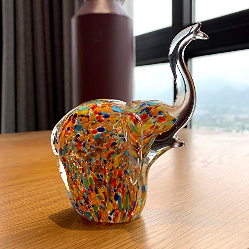 Besot Cristal Verre éléphant Figurines Tableau Ornement Sculpture Vie Sauvage Figurine Artisanat à la Main en Verre soufflé Art décor à la Maison Cadeau (Elephant 2)