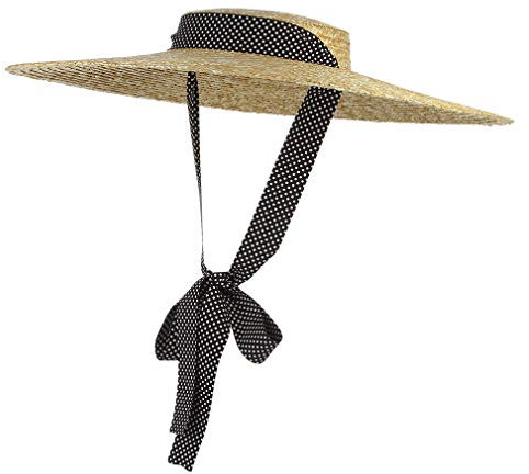 EOZY Chapeau Paille Capeline Femme Élégant Large Bord Visière Anti-Soleil Chapeau Panama Voyage Plage Vintage Anti-UV Été Outdoor (Pois Ruban, Bord 18cm)
