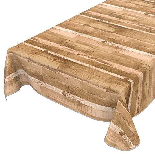 ANRO Wachstuch Tischdecke Holzoptik Hellbraun Rechteckig mit Einfassung – pflegeleicht & robust – abwaschbar für Küche, Garten, Esszimmer 100 x 140 cm (Rechteckig)