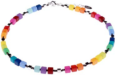 Adi-Modeschmuck Würfelkette 'Elly', Würfelperlen aus echtem Polaris und versilbertem Metall, handgefertigt in Berlin (Leuchtend bunt)