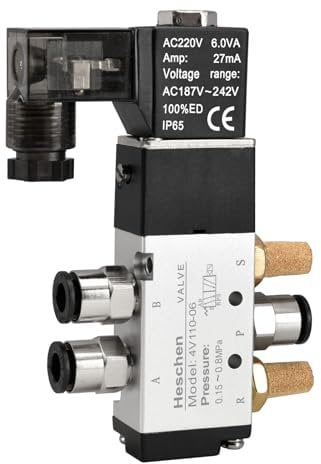 Heschen Elettrovalvola pneumatica 4V110-06 220VAC PT1/8 5 vie 2 posizioni singola bobina pilotata CE elettrico con raccordi e silenziatore
