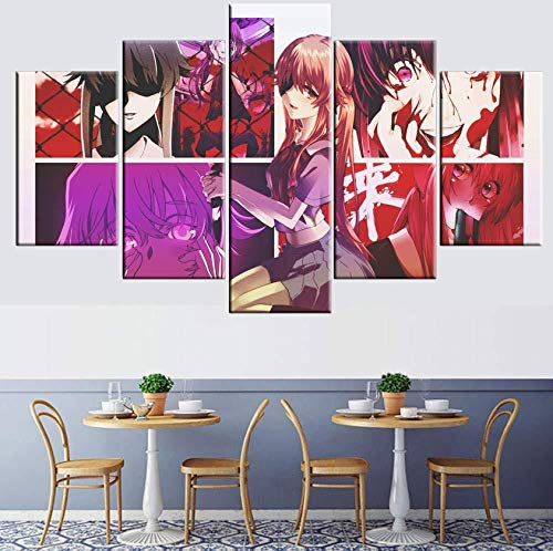 Leinwand 5 Stücke Mirai Nikki Gasai Yuno Anime Poster Wohnzimmer Wohnkultur Wandkunst (Kein Rahmen) Größe A- (Kein Rahmen) Größe A