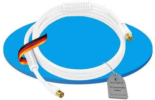 Sonero Antennenkabel IEC Stecker auf IEC Buchse mit Ferrit, 15m | 4-fach abgeschirmtes Koaxialkabel mit vergoldeten Kontakten für störungsarme Signalübertragung bei Audio und Video