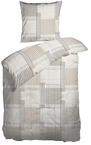 Arctic Bettwäsche 135x200 Renforce I Bettbezug aus 100% Baumwolle mit Oeko-Tex Standard 100 I Bettzeug 2tlg., inkl. Kissenbezug 80x80 I Nordisches Design aus Dänemark, beige-kariert