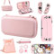 OLDZHU Rosa Custodia Compatibile con Nintendo Switch OLED,Kit portatile da viaggio 10 in 1 rosa,Includere Dockable Custodia Protettiva in PC,Pellicola Protettiva,Supporto regolabile,4 Grip Cover