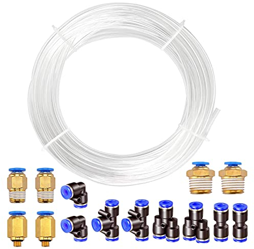 HUAZIZ 10 Meter PU Pneumatikschlauch Pneumatic Polyurethane Schlauch Flexibel Druckluftschlauch Außen 4mm x Innen 2,5mm Transparent, mit 8 Stück Pneumatikverbinder Schnellkupplungen (Y/T/L/I förmig)
