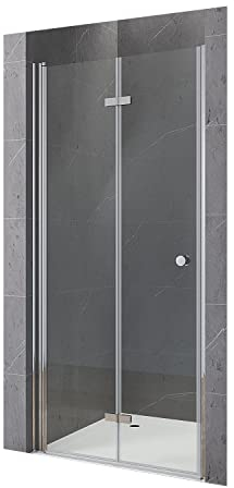 Rahmenlos Faltbare Duschtür 70cm Duschwand Glas Faltwand Falttür Drehfalttür mit Hebe-Senk Funktion begehbare Dusche ohne Rahmen aus Sicherheitsglas ESG Klarglas 5 mm | Höhe 187 cm | AQUABATOS
