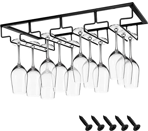 anshuke Support pour verre à vin en métal avec 4 rangées de support pour verres à vin - Peut contenir 8 à 12 verres à vin pour famille, restaurant, hôtel, bar