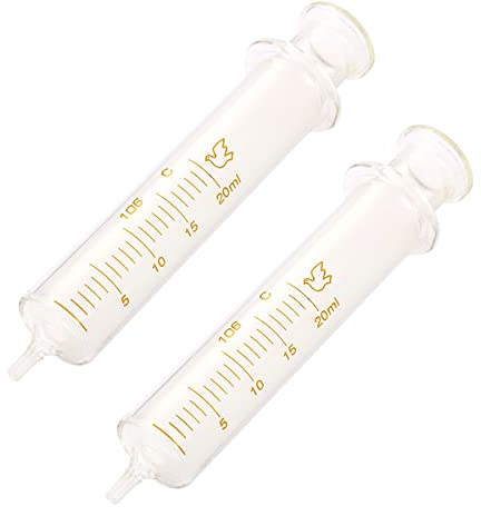 2 Stück wiederverwendbare Glasspritzen, 20 ml Glasspritze, Standarddurchmesser, Kaliber-Injektor, Laborprobe