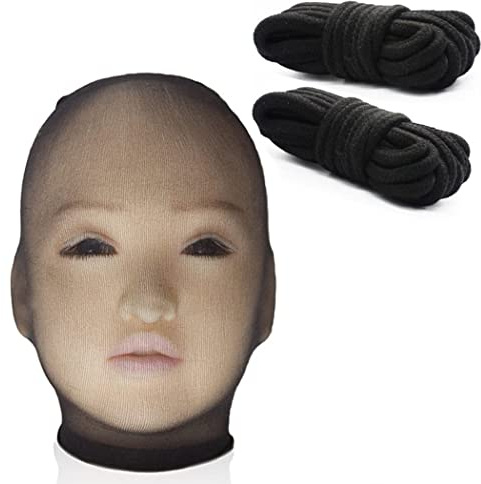 Bondage Set, Kopfmaske Unisex Sm Mit Rope Soft Fesselseil 2 X 10M Schwarzes Baumwollseil Für Bdsm Sexspielzeuge, 2 X Fetisch Transparente Spitze Paare Maske & Allzweckseil Für Extreme