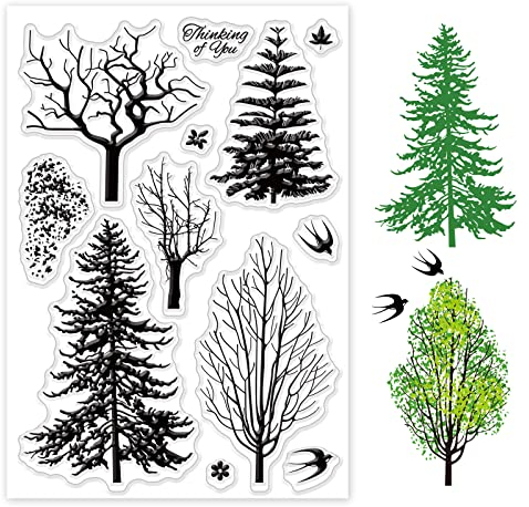 GLOBLELAND Baum Wald Pflanze Schwalbe Gummistempel, Thinking of You Silikonstempel transparent, klarer Stempel für Papierkartenalbum