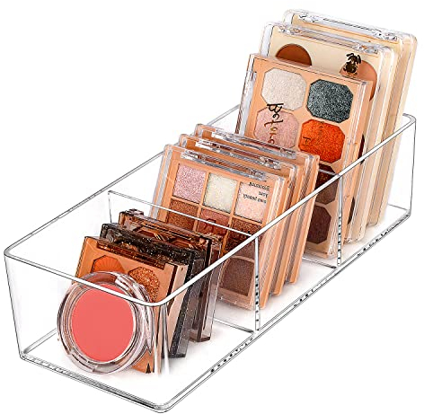 JessLab Drawer Organizer, 3-Compartment Acrylic Makeup Organizer Cosmetic Storage Jewelry Display for Desk Wardrobe Bathroom Vanity Countertop, Transparent