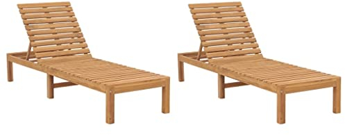 vidaXL 2x Solid Wood Teak Sun Loungers Outdoor Furniture Seating Wooden Daybed Chaise Lounge Sunbed Patio Lounger with Adjustable Backrest