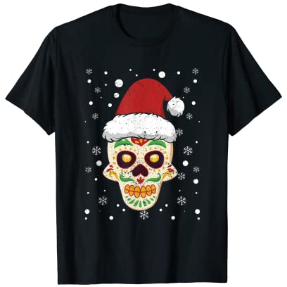 Sugar Skull Santa Claus Hut Lustiger Weihnachtspyjama Xmas PJs T-Shirt