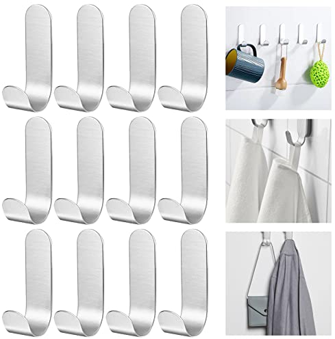 12 Stück Klebehaken Edelstahl, Haken Selbstklebend, Kleine Haken Selbstklebend Edelstahl, Selbstklebende Wandhaken Edelstahl,Handtuchhaken Haken, Selbstklebend Klebehaken, Edelstah Kleiderhaken