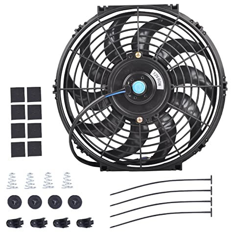 12 Inch Slim Fan Push Pull Electric Radiator Cooling Fan Universal High Performance 12V 80W Motor with Fan Mounting Kit (Black)