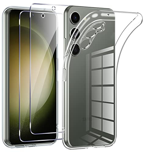 Phoona für Samsung Galaxy S23 5G Hülle,mit 2 Stück Schutzfolie,Transparente Sanft TPU Handyhülle für Samsung S23 5G,Anti-Drop, Anti-Scratch und Kein Vergilben,Ultra Dünn