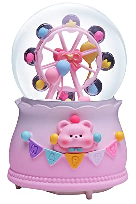 Schneekugel mit niedlichem Cartoon-Riesenrad, 100 mm, rotierende Schneekugel, Neujahr, Geschenke und Heimdekoration (rosa Schwein)