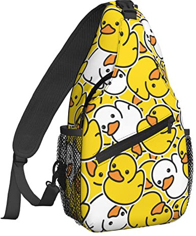 NiuKom Schultertasche für Damen, Umhängetasche, lässiger Tagesrucksack, Rucksack, Herren, Brusttasche, Fitnessstudio, Radfahren, Reisen, Wandern, Gelbe Cartoon-Ente, Einheitsgröße, Sling-Rucksäcke