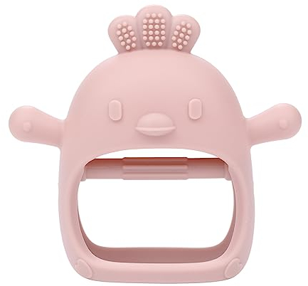 Silikon Baby Beißring Spielzeug, Beißring für Babys 3+ Monate, Beißhilfe, BPA frei, Beißspielzeug um wundes Zahnfleisch zu beruhigen, Anti-Tropfen Silikon Handschuhe, Baby Kauspielzeug (Rosa)
