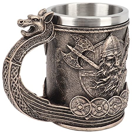 Jeffergarden Nordic Viking Mug, Viking Rune Mug Viking Beer Mug Vintage Large Capacity Stainless Steel Liner Mug Resin Process Ornaments for Beer Coffee