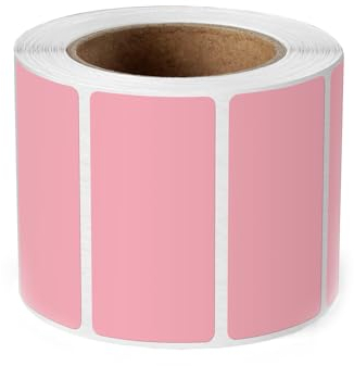 YIKIADA Rosa Thermo-Etikett Vinyl 25 × 50 mm Rolle Rechteckig Selbstklebend Adressaufkleber Wasserdicht Aufkleber für Name Barcode QR Code DIY 500 Stück