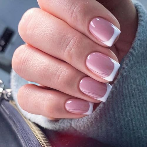 French Press On Nails, 24 Stück Eckig Nägel Zum Aufkleben Kurz, Full Cover Nageltip Tips für Gelnägel, Künstliche Nägel, Fingernägel Fake Nails für Frauen & Mädchen (Kurze Quadratische - Rosa)