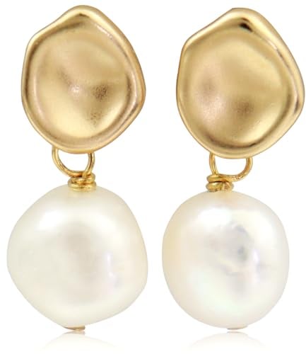 LIHELEI Perlen Ohrringe für Damen, 18 Karat Gold mit Zirkonia, 10 mm Barock Süßwasser-Zuchtperlen, Nadelohrringe aus 925er Silber, Schmuckgeschenk für Frauen und Mädchen