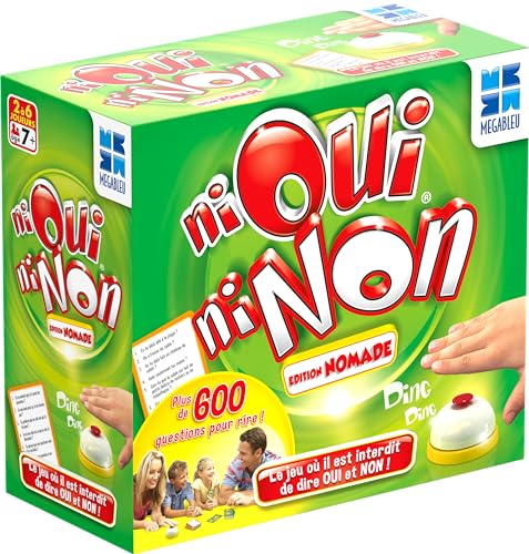 Megableu - NI Oui NI Non Édition Nomade - Jeu de Cartes Famille dès 7 Ans - Plus de 600 Questions - Interdit de Dire Oui ou Non - avec Sonnette et Sac de Transport - 2 à 6 Joueurs - en Français