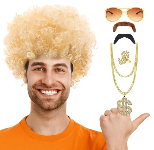 70er-80er-Disco-Perückenset,70er-80er-Disco-Kostüm-Perückenset - Perücke für Cosplay-Par - 6-teilige Herren-Lockenperücken, authentische Disco-Kostüme der 70er Jahre, Vintage-Outfits für Männer, int