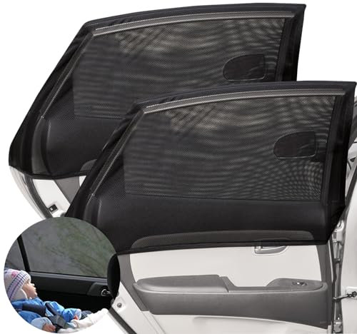 Car Window Sunshades, 2 Pack Side Window Sun Shade for Car, Car Sun Screens for Windows, Car Mosquito Net, Covers Rear Side Window, Protection for Kids Baby Adults Pets