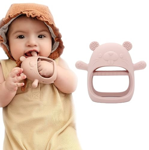 Teething-Silicone-Teether Toys for Babies - Teething Mitten, Teethers for Toddler Infant, Silicone Teether Toys - Boy Girl Shower Gifts, Pink
