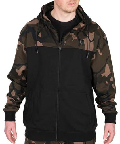 Fox LW Black/Camo Split Zip Hoody - Angelpullover, Größe:XXL