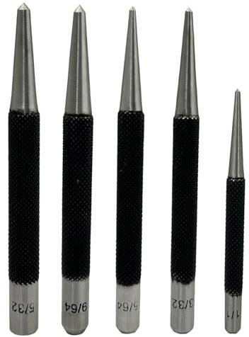 MachEl Set of 5 Round Head Centre Punches, Precision Center Punch Set | for Metalworking & Woodworking, Hardened Steel Marking Punches for Drilling, Layout & Machining