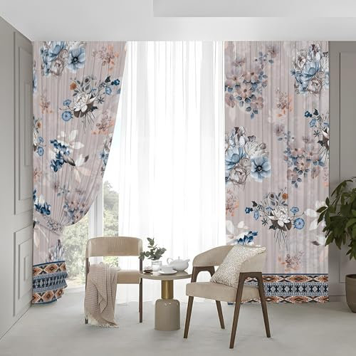 XCLOOZGL Vintage Rustikale Vorhänge 3D-Druck Verdunkelungsvorhang 2 Paneele Dekorative Gardinen Mit Stange Beutel Vorhang Blickdicht Thermovorhang Für Wohnzimmer Schlafzimmer Deko,K,W91xH106in