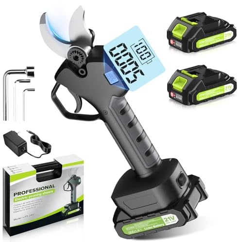 Forbici Potatura Elettriche, 40 mm Brushless Cesoie Potatura Elettriche Professionali con LCD Display, 2x2000mAh Batterie, Forbice Elettrica per Potatura per Giardinaggio- VerdeCut