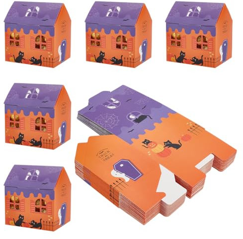 WADORN 20 Stück Halloween Leckerli Boxen Aus Karton Halloween Karton Themenmuster Bedruckte Süßigkeitenschachteln Haus Mit Katzentrick Süßigkeiten Kekse Geschenktüten Für Halloween Partys