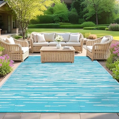 SHACOS Alfombra Exterior Terraza Grande 270x360cm Reversible Alfombra Exterior de Plástico para Jardin Camping Picnic Piscina Playa