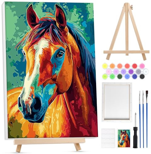 Lxmsja Peinture Numero Enfant Adulte avec Cadre, avec Chevalet en Bois, Cheval Peinture par Numero Adulte, Numéro d'art avec Pinceaux, Loisirs Créatifs Activité Manuelle Adultes, 20x30cm