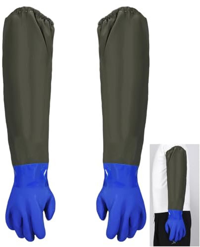 Long Waterproof Rubber Gloves - 74 CM Blue Pond and Aquarium Protective Sleeve for Fish Tank, Water Changing and Toilet Cleaning