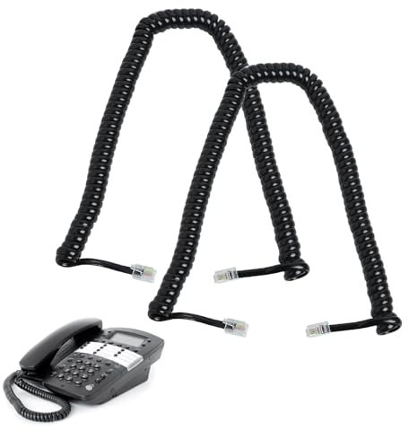 Greacesrio Cavo Telefonico Spirale (Confezione da 2), RJ9 (4P4C) Con Cavo Telefonico Cornetta Telefono Fisso, Lunghezza a Spirale RJ9 da 3 a 10 piedi nero