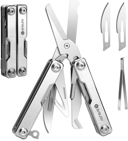 BIBURY Multitools, Keychain EDC Mini Pocket Tool, Foldable Scissors with Window Breaker, Seat Belt Cutter, Box Opener, Multi Tool for Emergency and Daily Use, Father's Day Gifts, Gifts for Men Women