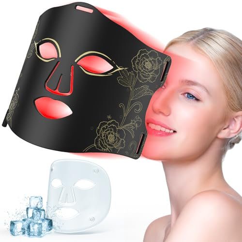 Dancespot Rotlicht LED Maske Gesicht Lichttherapie – 7+1 Infrarot Lichttherapie Maske für Gesichtspflege,Tragbar Wiederaufladbar Anti Aging Akne Narben, LED Rotlichtlampe Gesicht