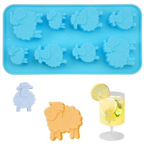 8 Fächer Eiswürfelform Schaf, Leicht zu LöSende, Eiswürfelform Silikon, Wiederverwendbar, 3D Schaf Eiswürfelformen für Bier, Getränke, Whiskey, Cocktails